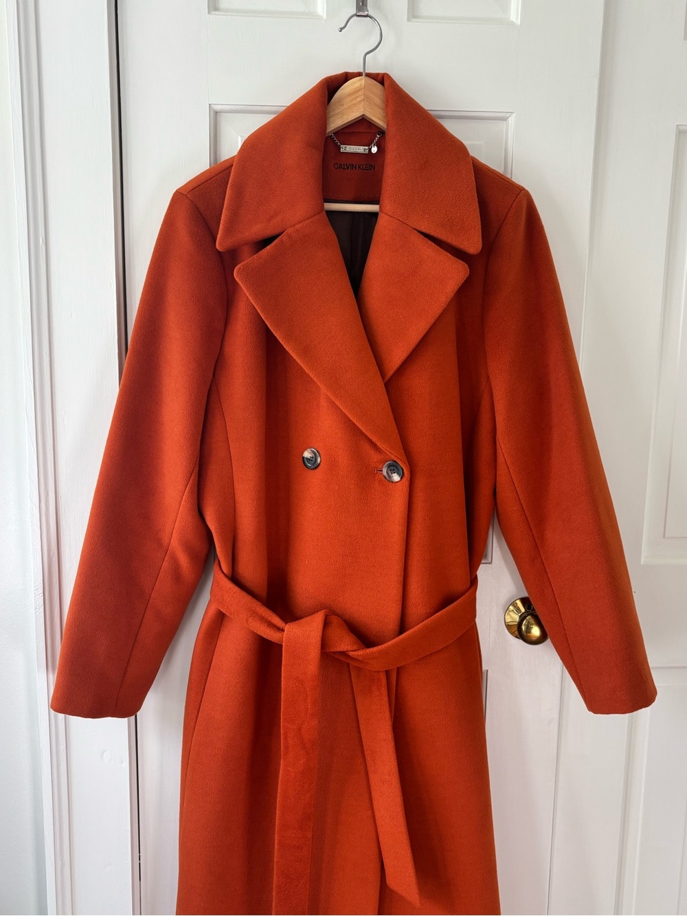 Calvin Klein Women's Rust Orange Belted Wool-Blend Trench Coat